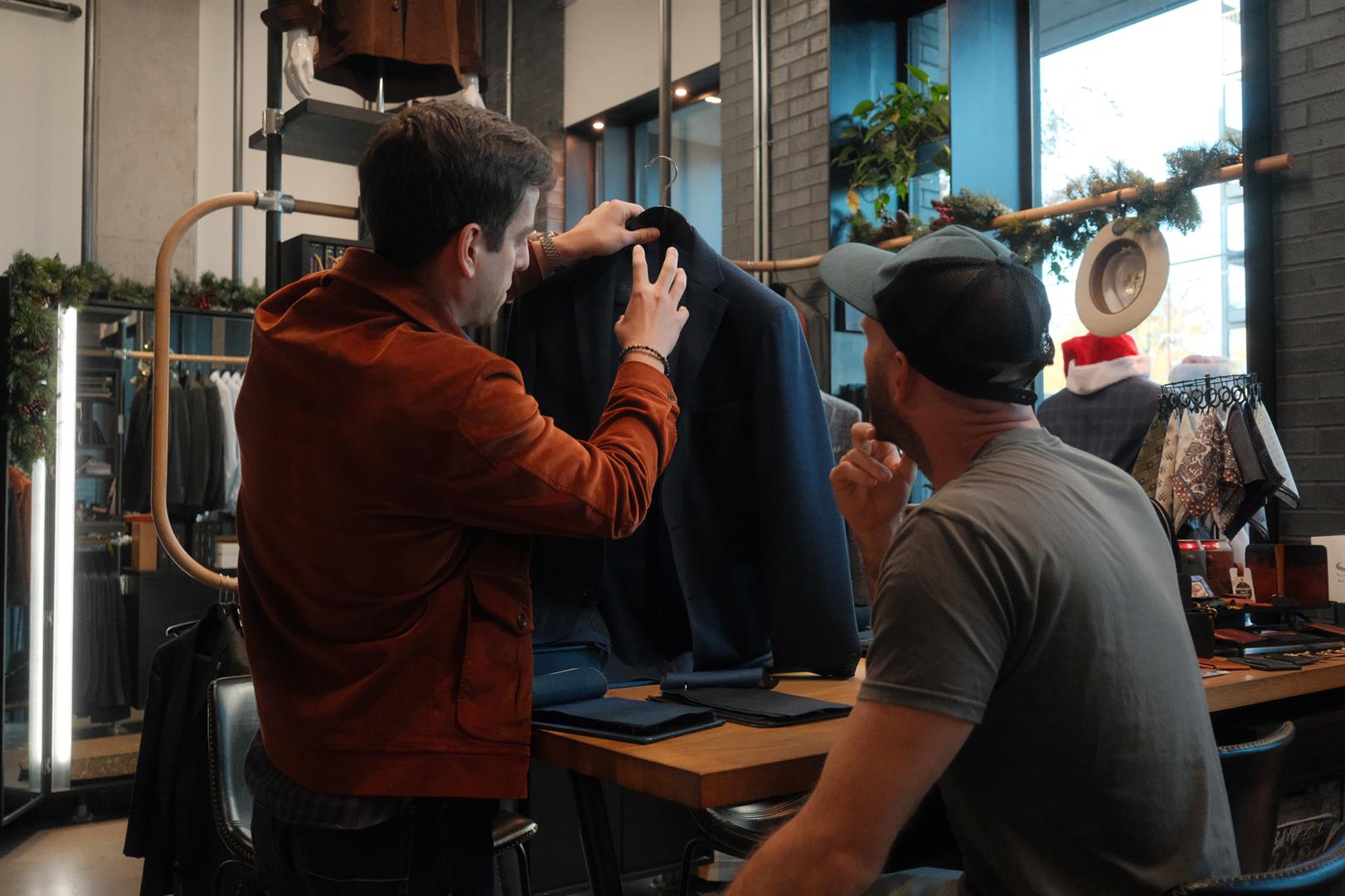 Client in a Sorek custom jacket during the final fitting
